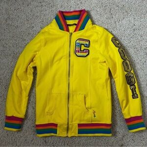 COOGI Girls Yellow Sweatshirt Fitted Zip Hoodie Striped Accents Size 12-14